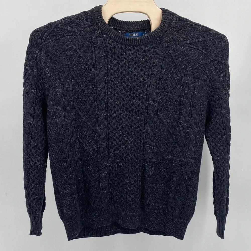 Polo Ralph‎ Lauren Men's XL Charcoal Grey Cable Knit Cotton Sweater Heavy